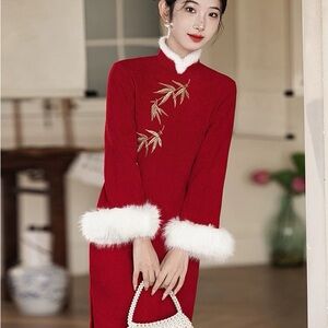 Elegant Red Dress with White Accents